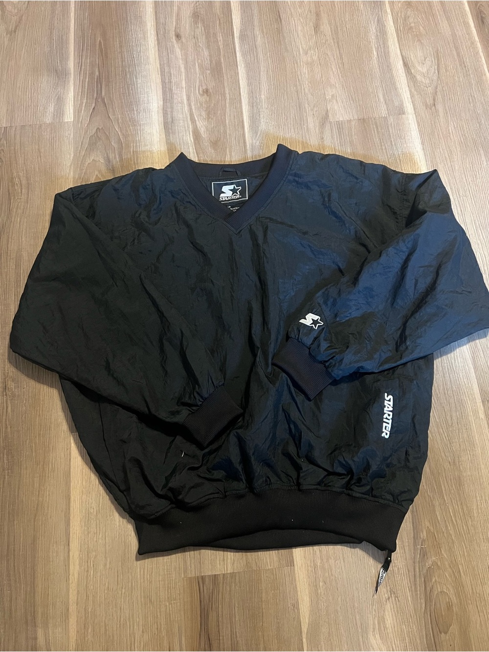 Vintage STARTER Black V-Neck Pullover Windbreaker jacket Sz XL